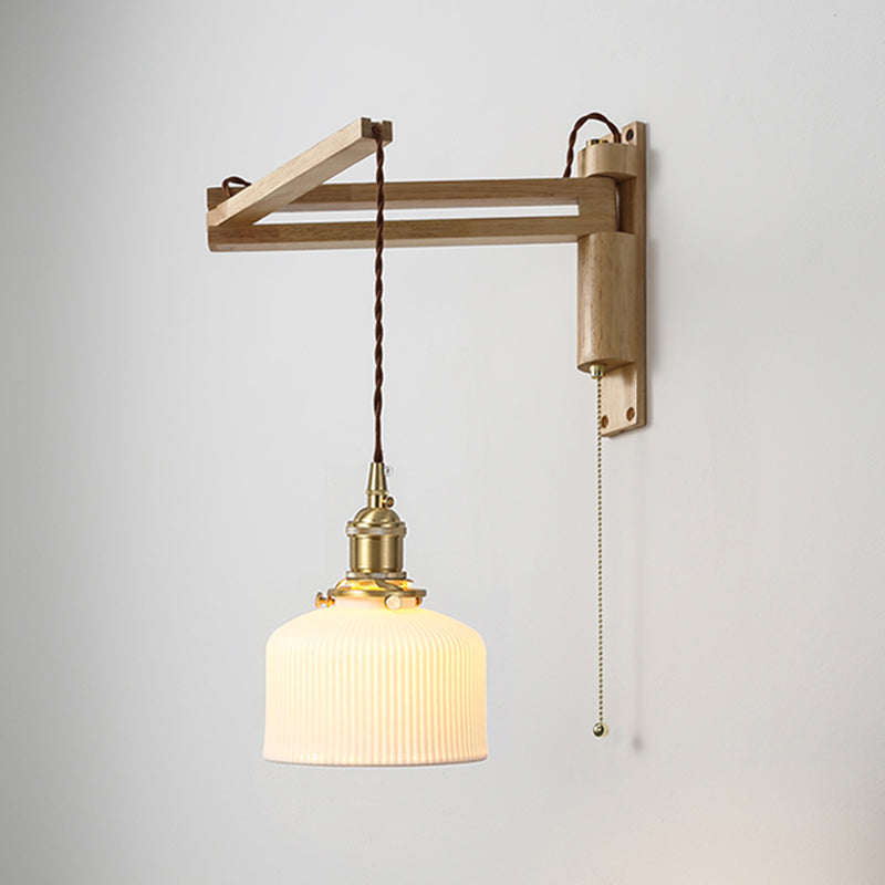 Modern Style Wall Light Fixture Wooden Wall Light Sconce with Adjustable Arm for Bedroom