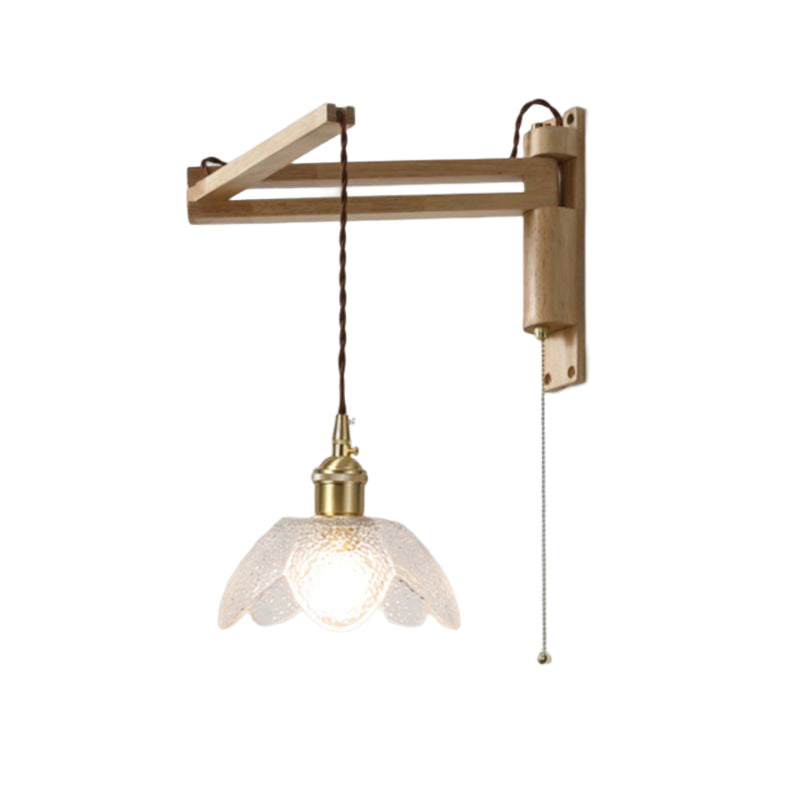 Modern Style Wall Light Fixture Wooden Wall Light Sconce with Adjustable Arm for Bedroom