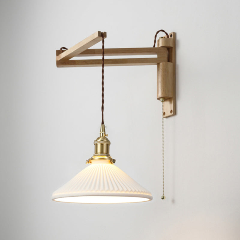 Modern Style Wall Light Fixture Wooden Wall Light Sconce with Adjustable Arm for Bedroom