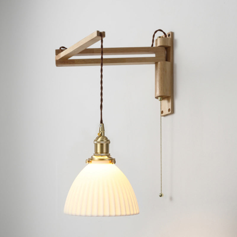 Modern Style Wall Light Fixture Wooden Wall Light Sconce with Adjustable Arm for Bedroom