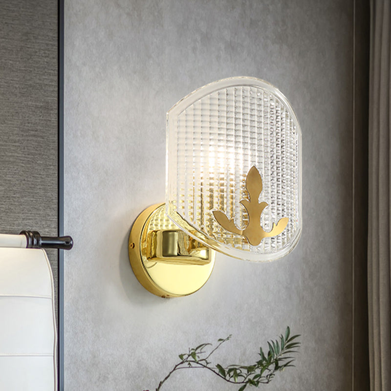 Post-Modern Oval Wall Lighting Clear Lattice Glass 1 Head Corner Wall Sconce Lamp in Gold