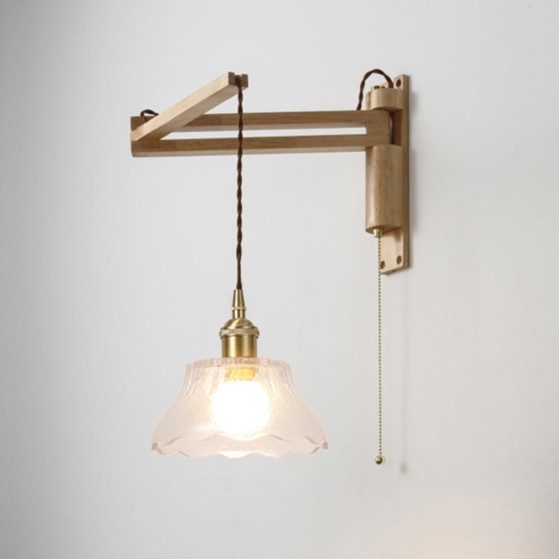 Modern Style Wall Light Fixture Wooden Wall Light Sconce with Adjustable Arm for Bedroom