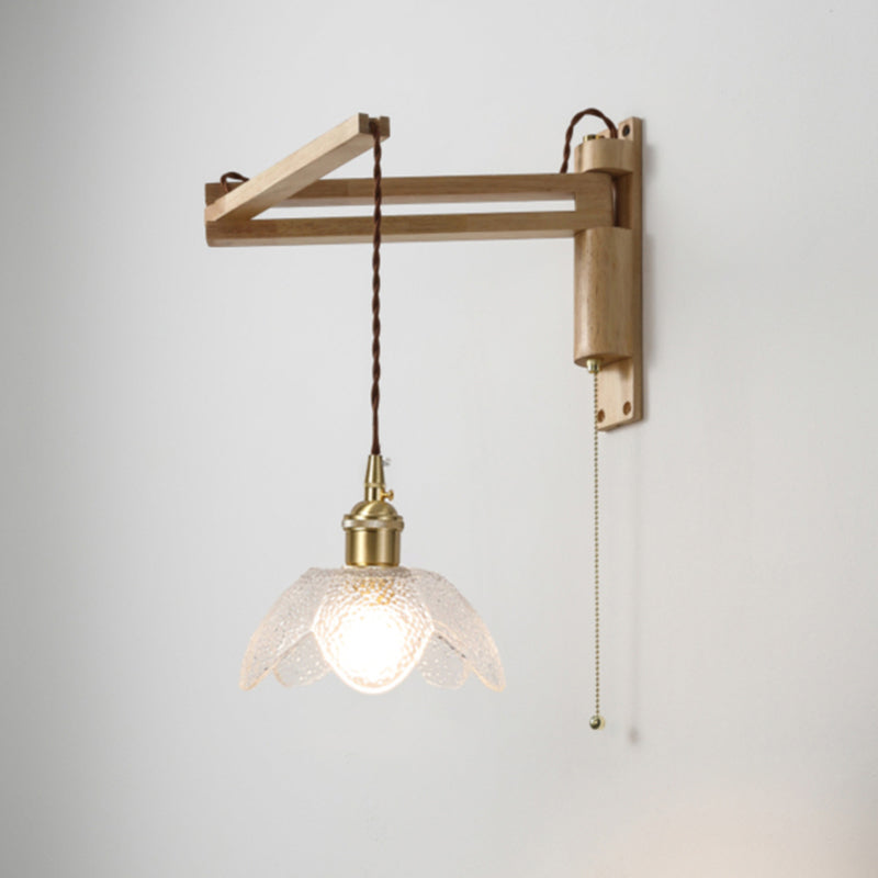 Modern Style Wall Light Fixture Wooden Wall Light Sconce with Adjustable Arm for Bedroom