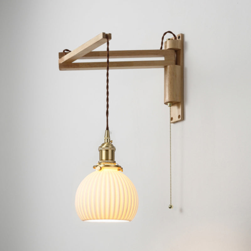 Modern Style Wall Light Fixture Wooden Wall Light Sconce with Adjustable Arm for Bedroom