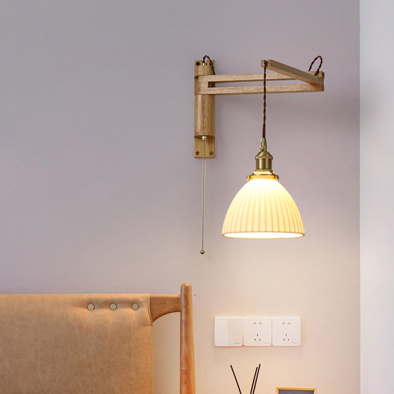 Modern Style Wall Light Fixture Wooden Wall Light Sconce with Adjustable Arm for Bedroom