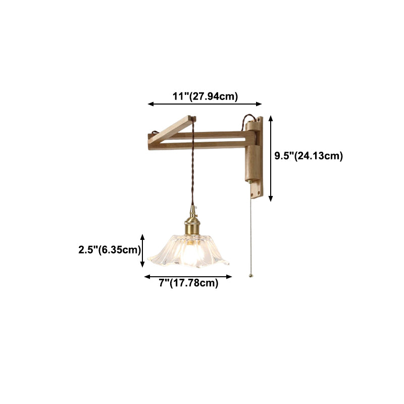 Modern Style Wall Light Fixture Wooden Wall Light Sconce with Adjustable Arm for Bedroom