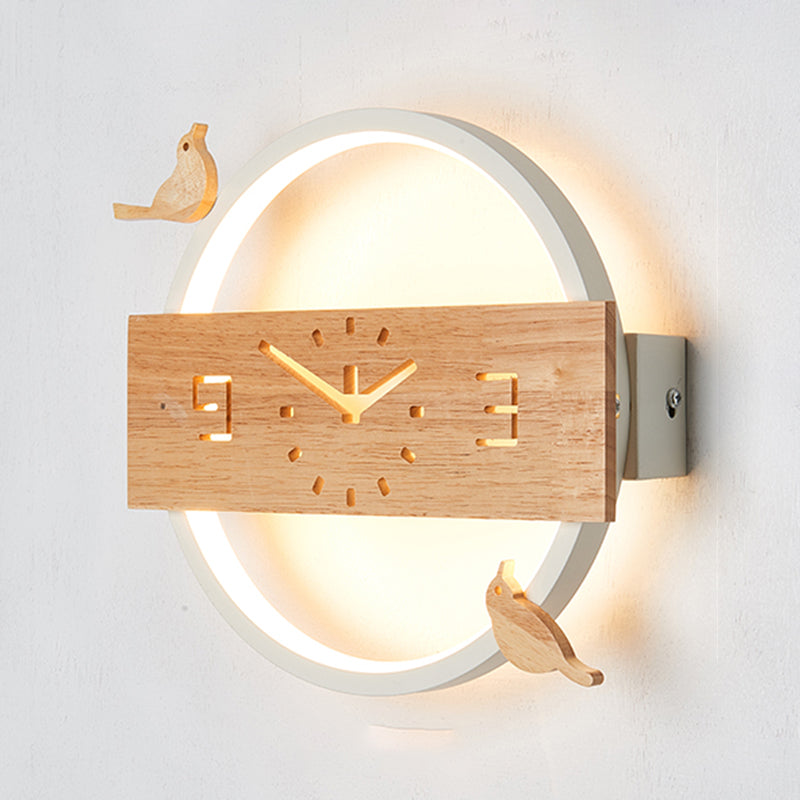 Circle Shape Wall Lighting Modern Style Wood 1 Light Sconce Lamp for Living Room