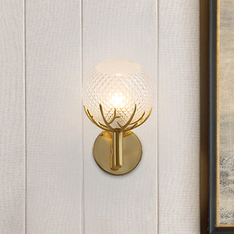 Verre en verre clair Lumière murale globale moderne 1-Light Gold Wall Mount Mount avec design de bois