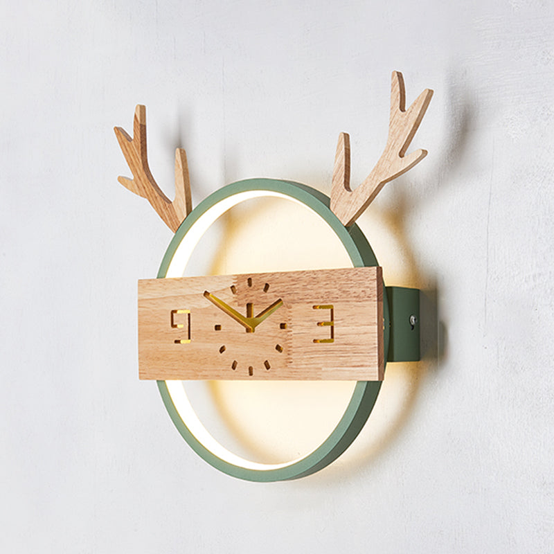 Circle Shape Wall Lighting Modern Style Wood 1 Light Sconce Lamp for Living Room