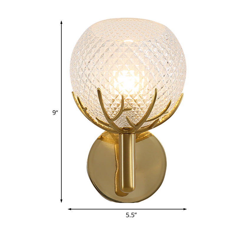 Verre en verre clair Lumière murale globale moderne 1-Light Gold Wall Mount Mount avec design de bois