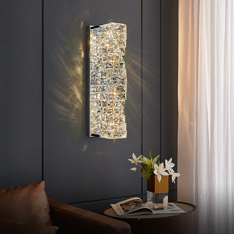 Light Luxury Wall Light Rectangle Shape Wall Lamp with Crystal Shade for Bedroom