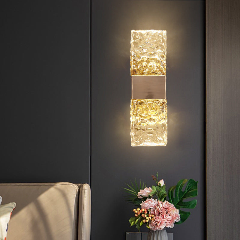Light Luxury Wall Light Rectangle Shape Wall Lamp with Crystal Shade for Bedroom