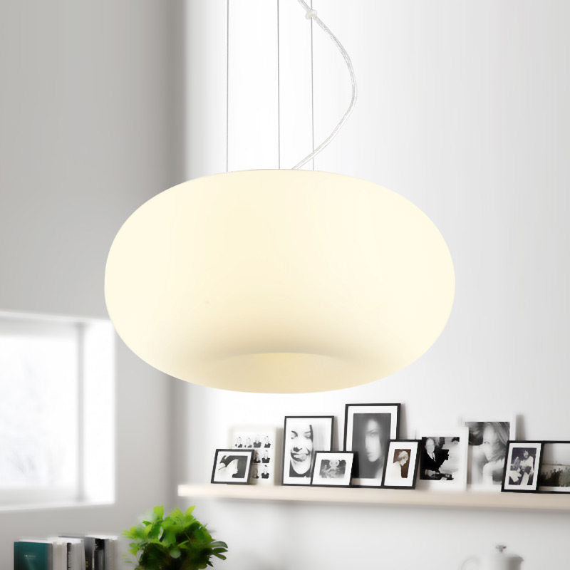 White Glass Doughnut Ceiling Pendant Light Simple Style 1 Light Hanging Light Kit, 11"/14.5"/18" Wide