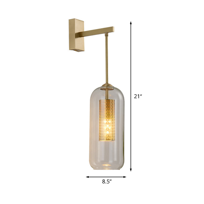 Clear Glass Capsule Wall Mount Light Fixture Modern 1-Head Sconce Lamp in Gold for Bedside