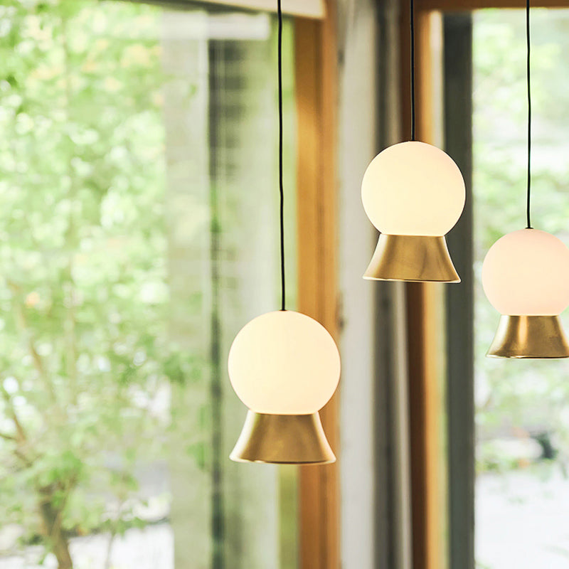 White Glass Globe Hanging Light Kit Postmodern 1 Light Pendant Light with Gold/Black Metal Shade