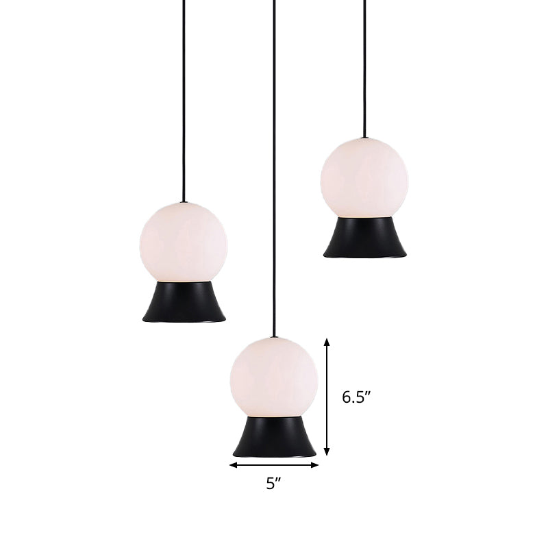 Kit d'éclairage de globe en verre blanc postmoderne 1 lumière légère avec une teinte en métal doré / noir