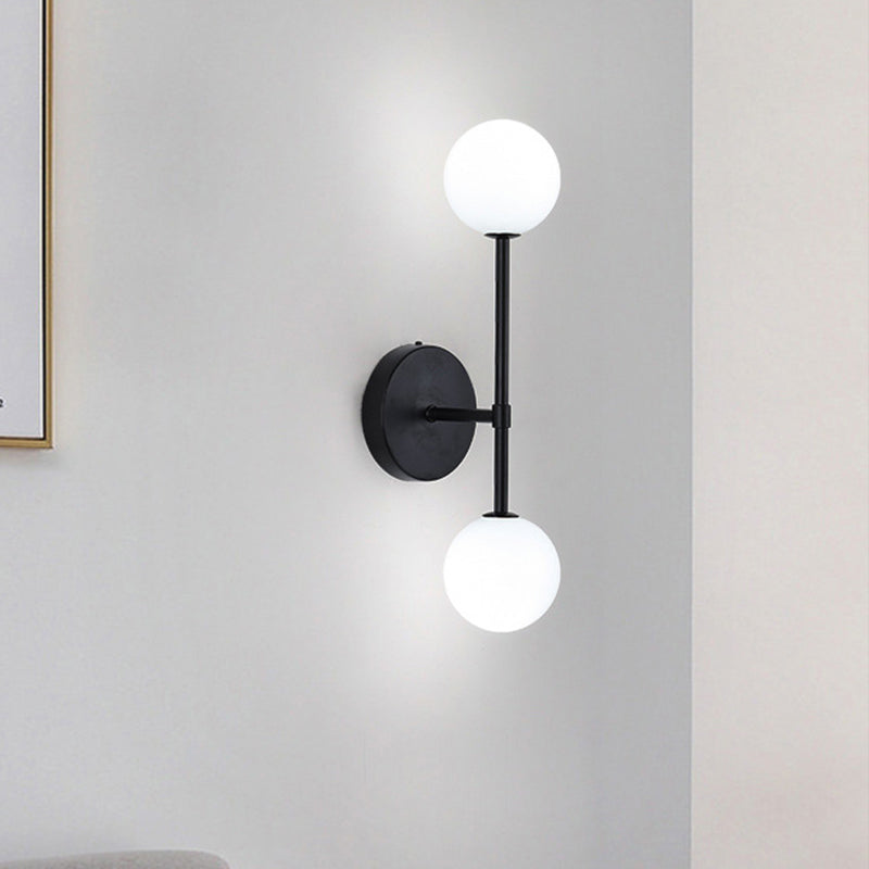 Orb White Glass Leuchte Moderne 2 Lampen Schwarz/Gold Finish Wandmontage Lampenmontage für Wohnzimmer