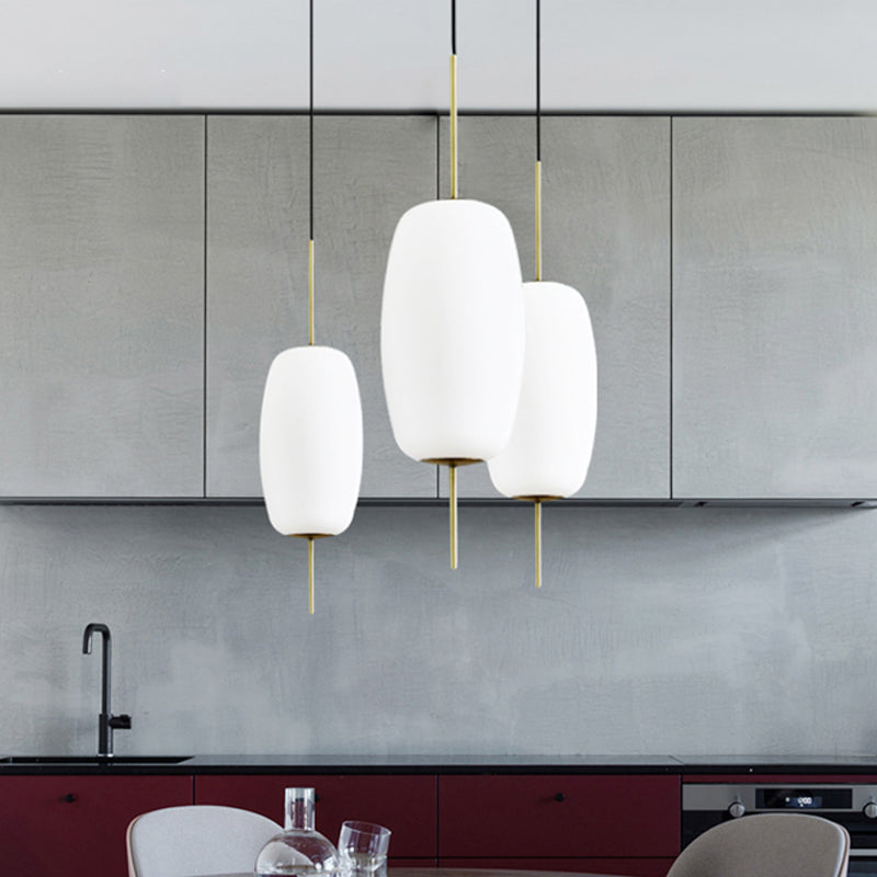 Verre blanc ovale suspendu plafonnier moderne 6 "/ 8" /8,5 "de large 1 Light Pendant Light for Dining Room