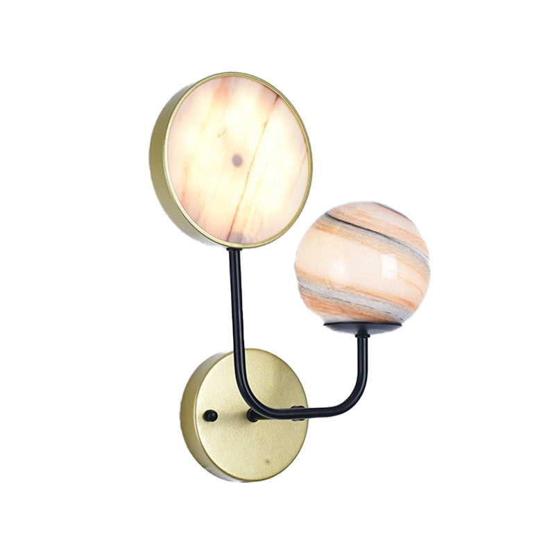 Minimaliste Boule et tambour Glue Light Planet Verre 2 LICTES MOUR MUR MELLEMENT LAMPE EN GOL AVEC ARMLE PLUDE