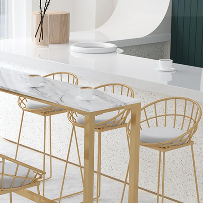 Marble Contemporary Cocktail Bar Table Footrest Rectangle Counter Table in White