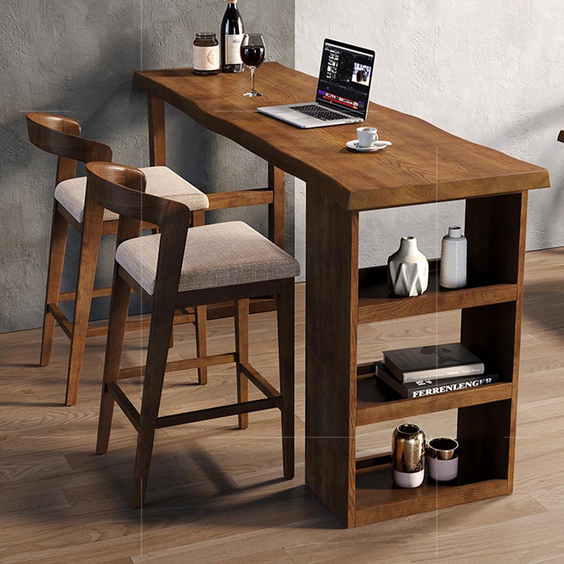 Ash Wood Top Bar Table Contemporary Bar Table with Wood Storage Rack
