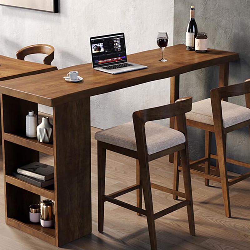 Ash Wood Top Bar Table Contemporary Bar Table with Wood Storage Rack