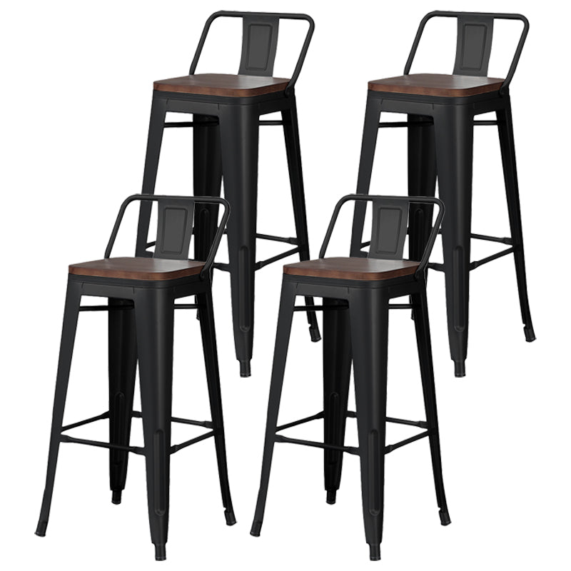 Industrial Wood Top Barstool Iron 4 Legs Bar Stool for Indoor