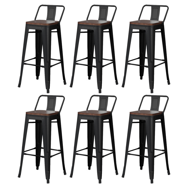 Industrial Wood Top Barstool Iron 4 Legs Bar Stool for Indoor