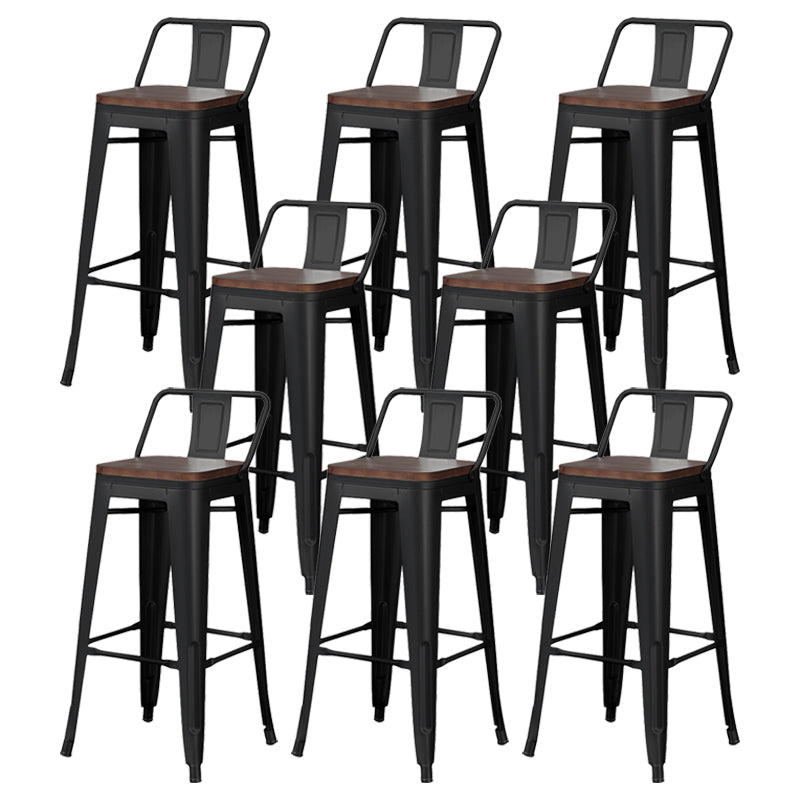 Industrial Wood Top Barstool Iron 4 Legs Bar Stool for Indoor