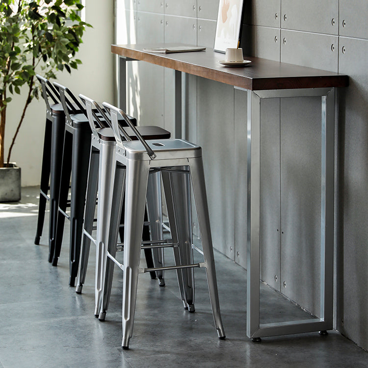 Industrial Wood Top Barstool Iron 4 Legs Bar Stool for Indoor