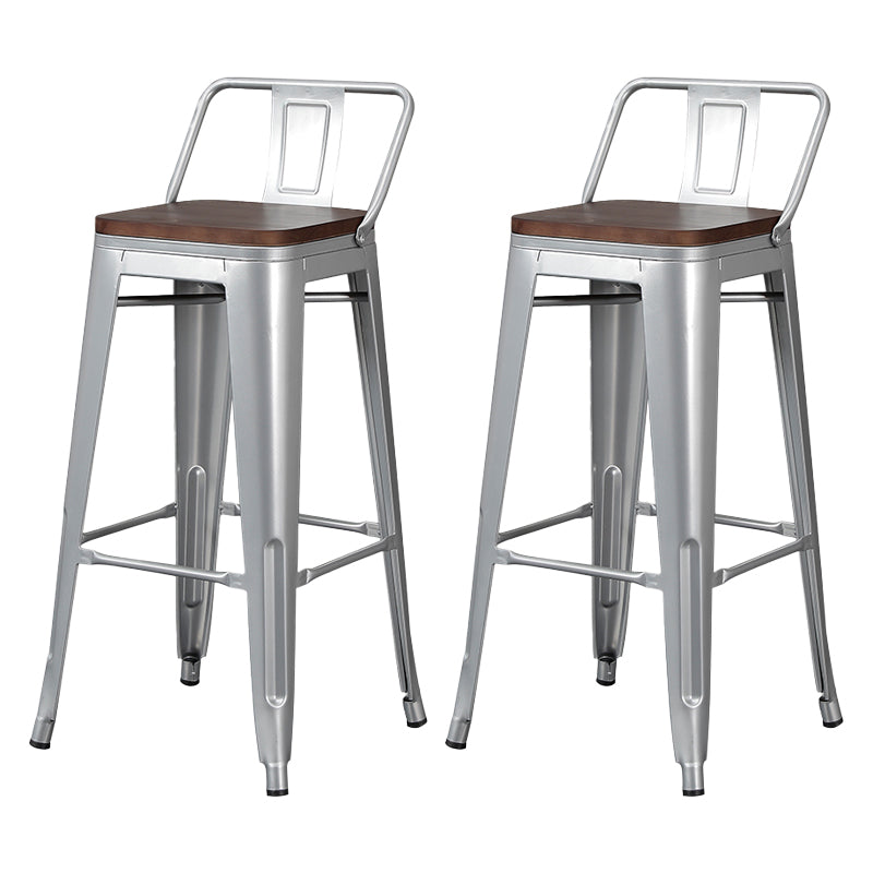 Industrial Wood Top Barstool Iron 4 Legs Bar Stool for Indoor