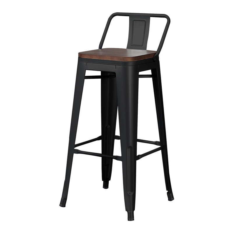 Industrial Wood Top Barstool Iron 4 Legs Bar Stool for Indoor