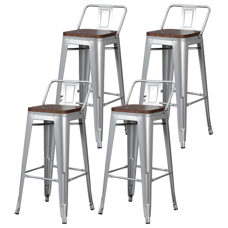 Industrial Wood Top Barstool Iron 4 Legs Bar Stool for Indoor