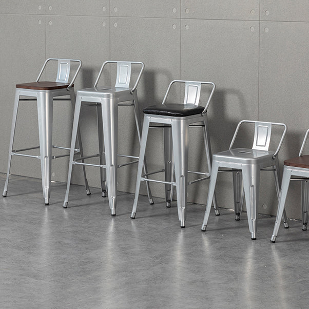 Industrial Wood Top Barstool Iron 4 Legs Bar Stool for Indoor