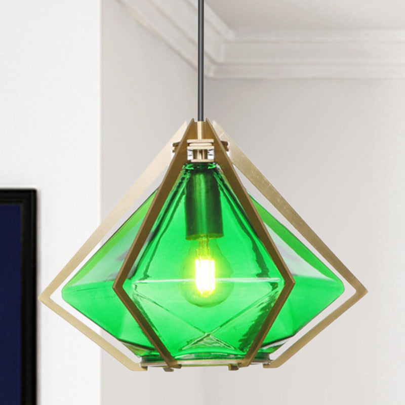 Diamond Office Room pendentif vert clair / verre blanc 5 "/6,5" / 10 "de large 1 lumière moderne plafond suspendu