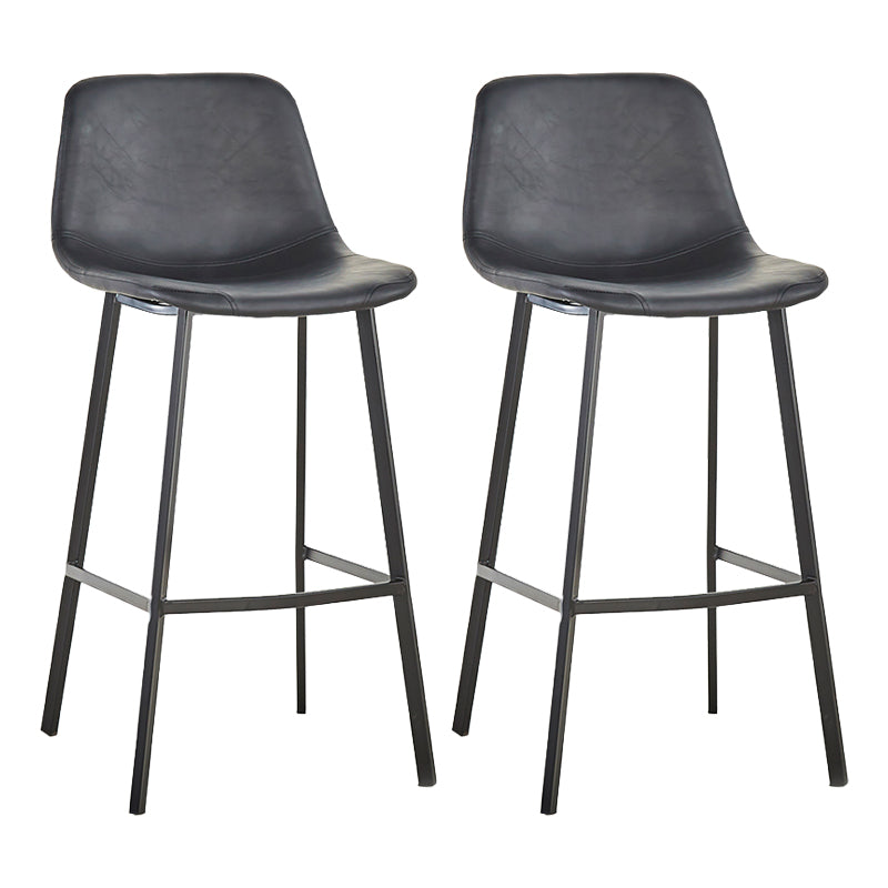 Nordic Black Iron Barstool Low Back Indoor Tall Stool with Distressed Leather Seat