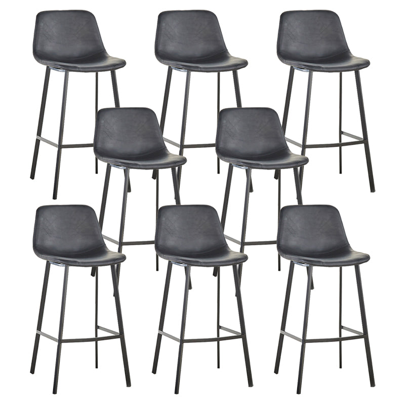 Nordic Black Iron Barstool Low Back Indoor Tall Stool with Distressed Leather Seat