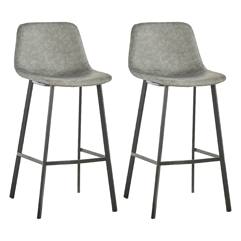 Nordic Black Iron Barstool Low Back Indoor Tall Stool with Distressed Leather Seat