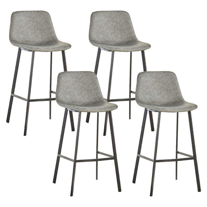 Nordic Black Iron Barstool Low Back Indoor Tall Stool with Distressed Leather Seat
