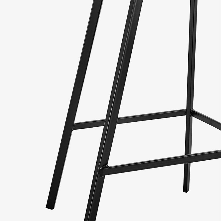 Nordic Black Iron Barstool Low Back Indoor Tall Stool with Distressed Leather Seat