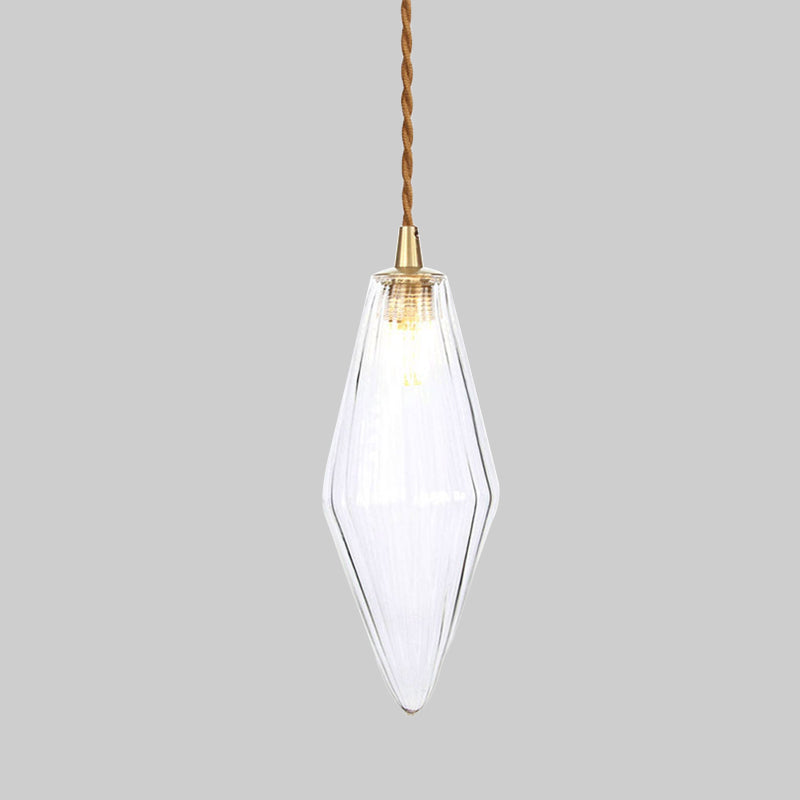 Diamond Pendant Light Fixture Contemporary Amber/Clear Glass 1 Light 3"/4" Wide Dining Room Hanging Lamp Kit