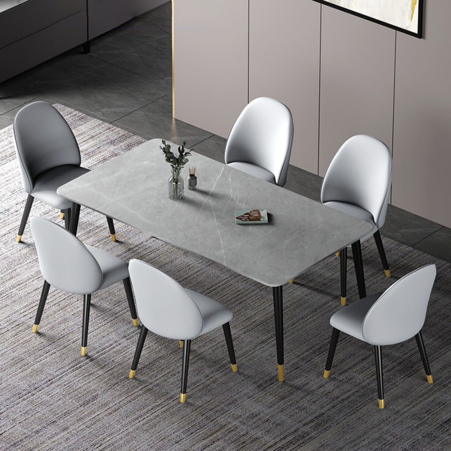 Modern Rectangle Dining Table Set 1/2/3/5/7 Pieces Dinette Set with Sintered Stone Top