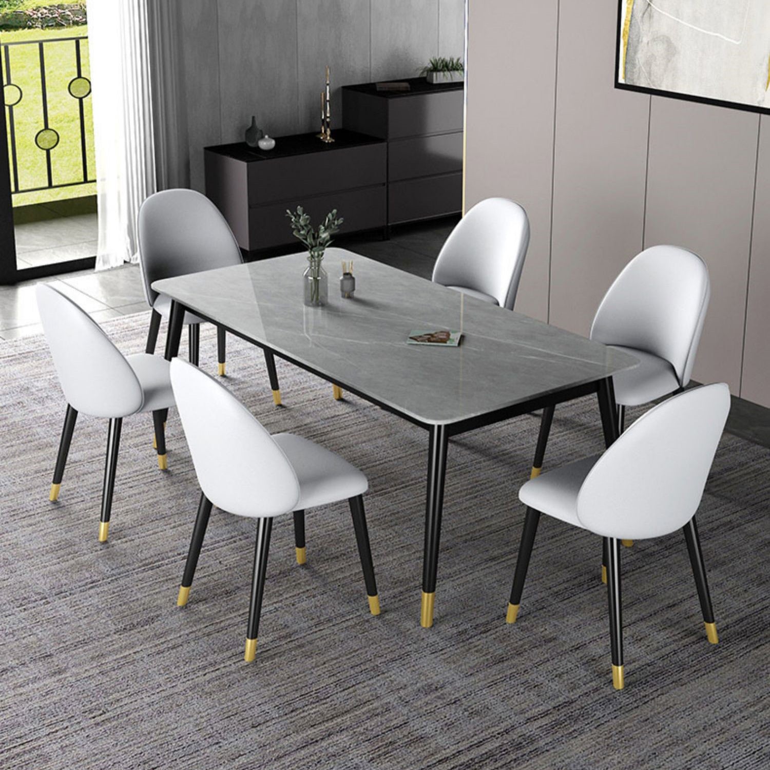 Modern Rectangle Dining Table Set 1/2/3/5/7 Pieces Dinette Set with Sintered Stone Top