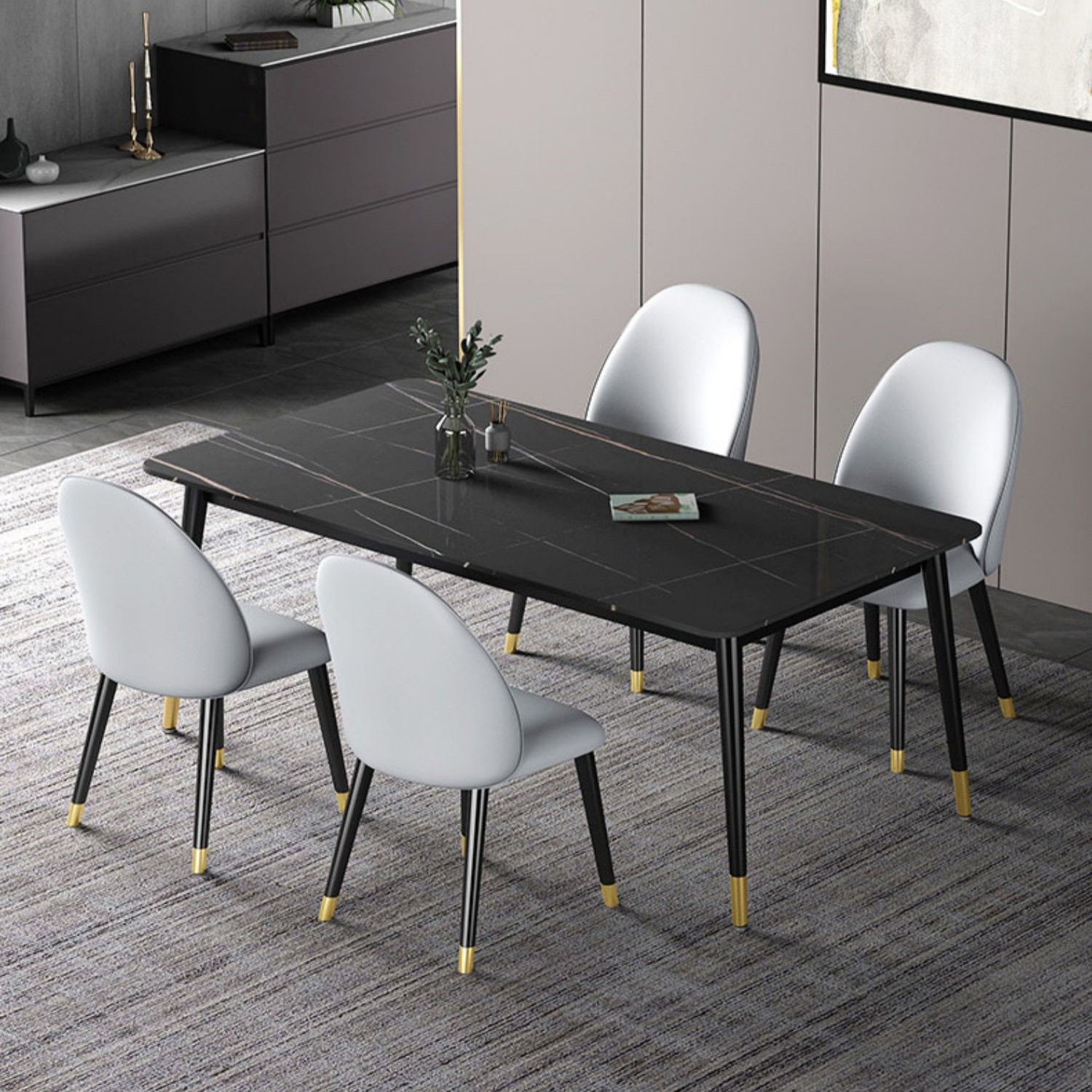 Modern Rectangle Dining Table Set 1/2/3/5/7 Pieces Dinette Set with Sintered Stone Top