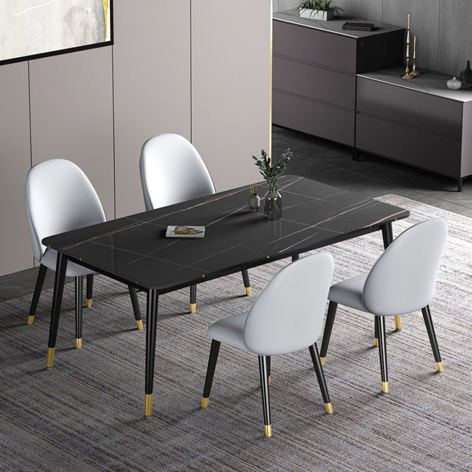 Modern Rectangle Dining Table Set 1/2/3/5/7 Pieces Dinette Set with Sintered Stone Top