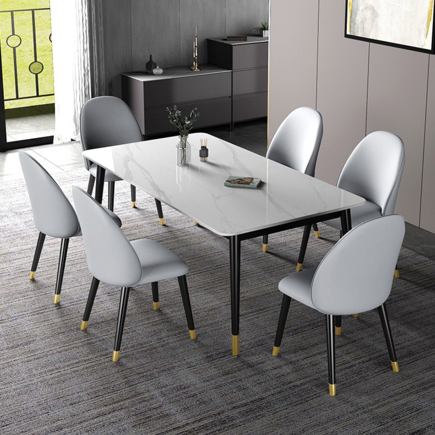 Modern Rectangle Dining Table Set 1/2/3/5/7 Pieces Dinette Set with Sintered Stone Top