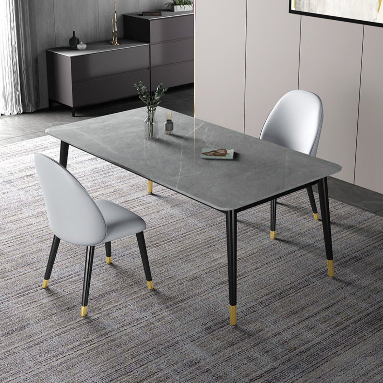 Modern Rectangle Dining Table Set 1/2/3/5/7 Pieces Dinette Set with Sintered Stone Top