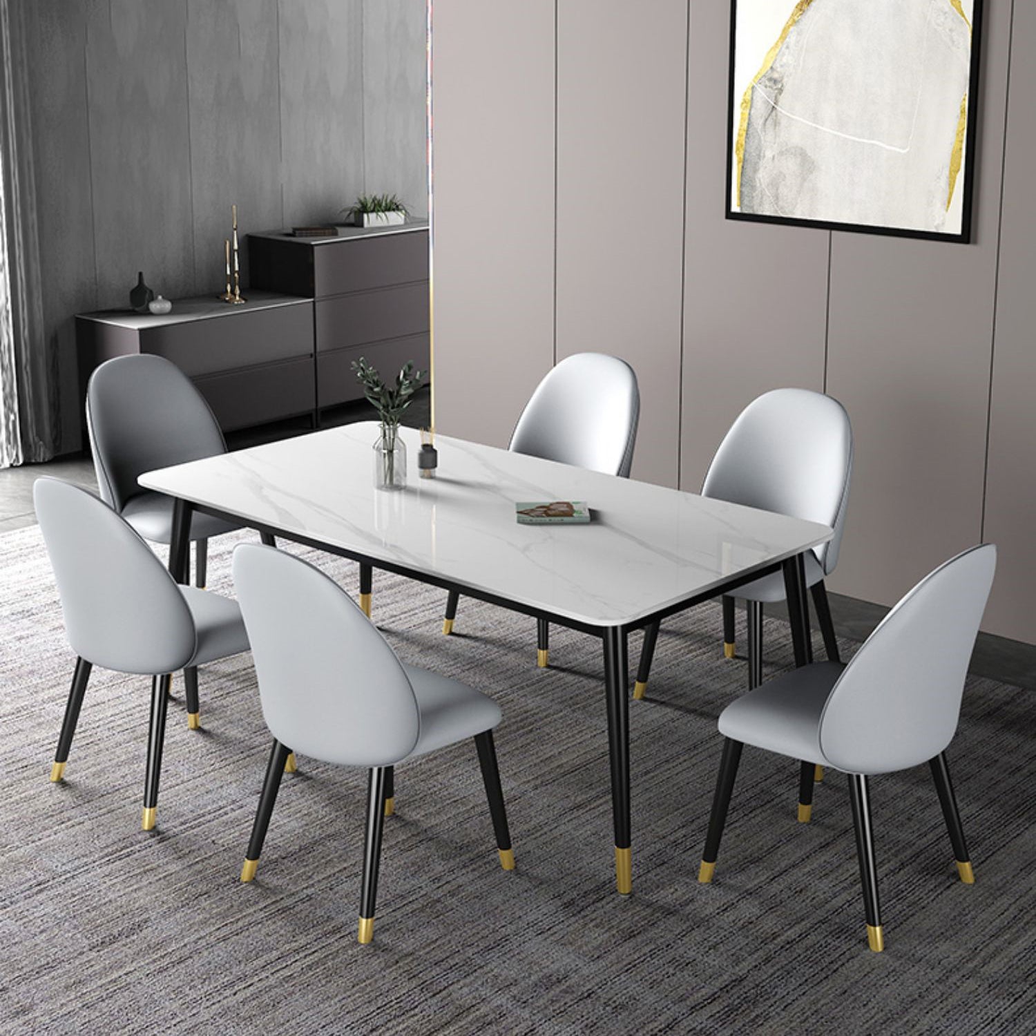 Modern Rectangle Dining Table Set 1/2/3/5/7 Pieces Dinette Set with Sintered Stone Top