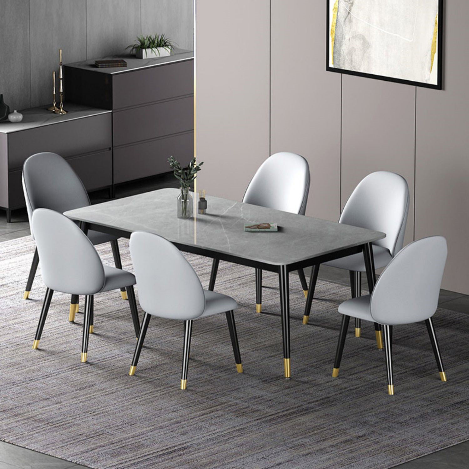 Modern Rectangle Dining Table Set 1/2/3/5/7 Pieces Dinette Set with Sintered Stone Top