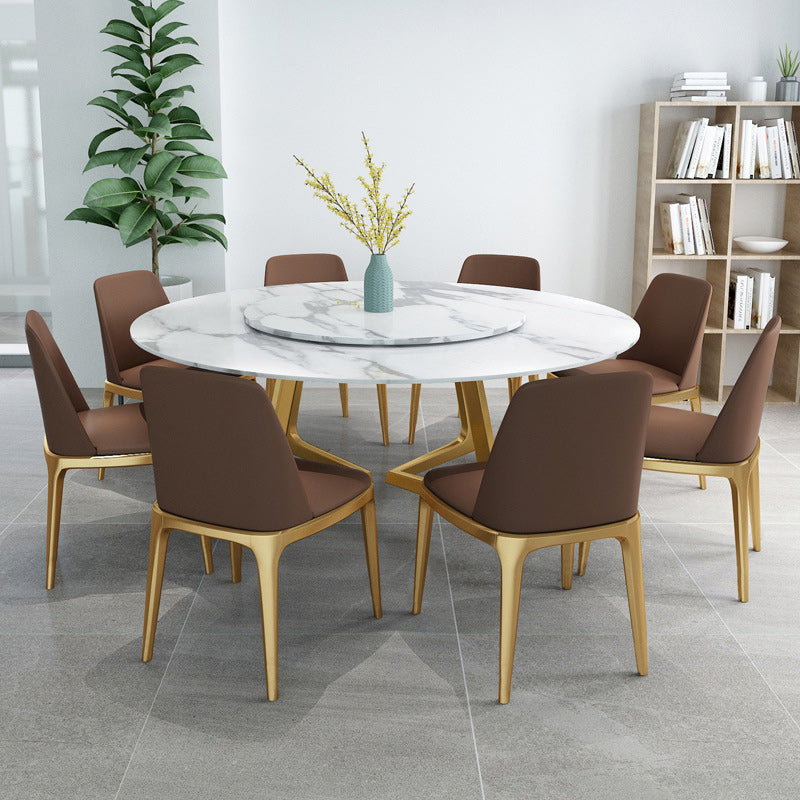 Glam Style Stone Round Dining Table with Gold Base for Living Room
